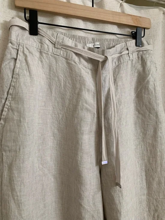 Halston 100% Linen New Wide Leg Flowy Pants Cream Ivory New Large - Picture 2 of 7